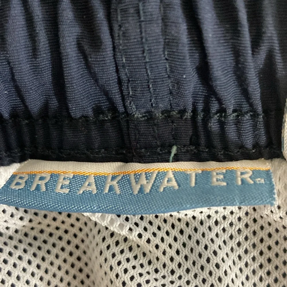 Breakwater Swim Trunks Men Size Large Navy w Light Blue Elastic & Draw String